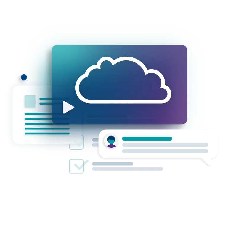 Stylized image of Path LMS interface with icons